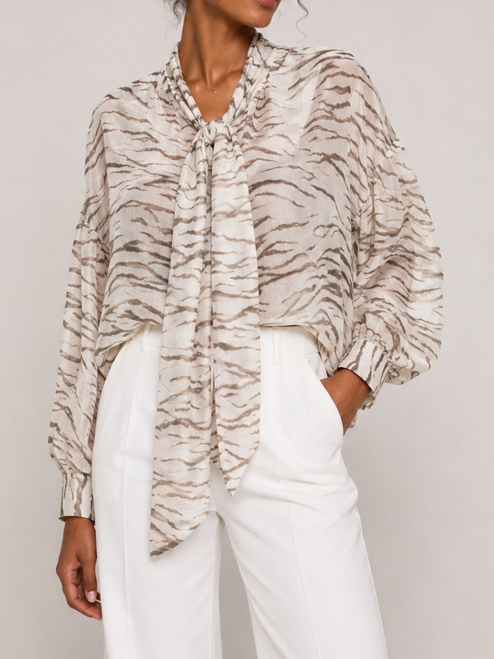 H&M Edition Lyocell Tiger Striped Tie-Neck Blouse size small